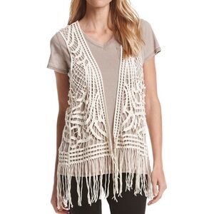 Biege Sleeveless Crocheted Bojo Vest